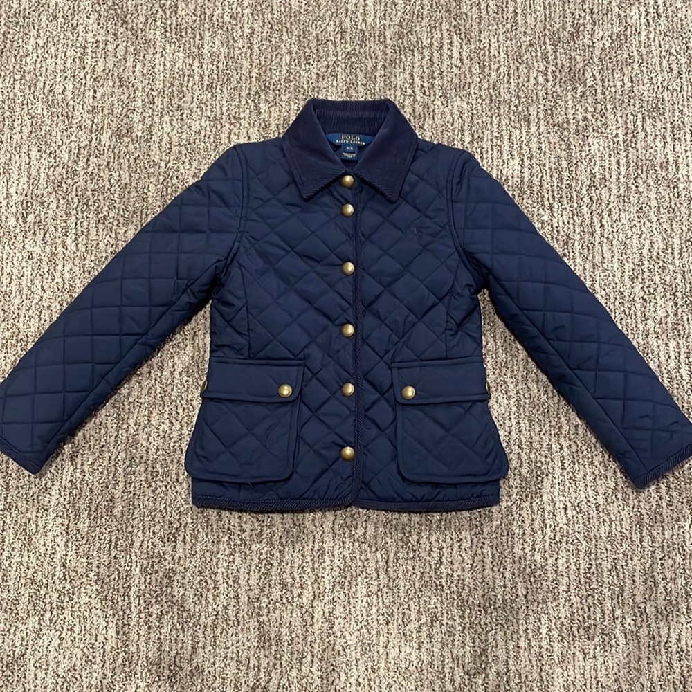 Little Girls Polo Ralph Lauren Quilted Jacket Sz 7 Navy Blue EUC